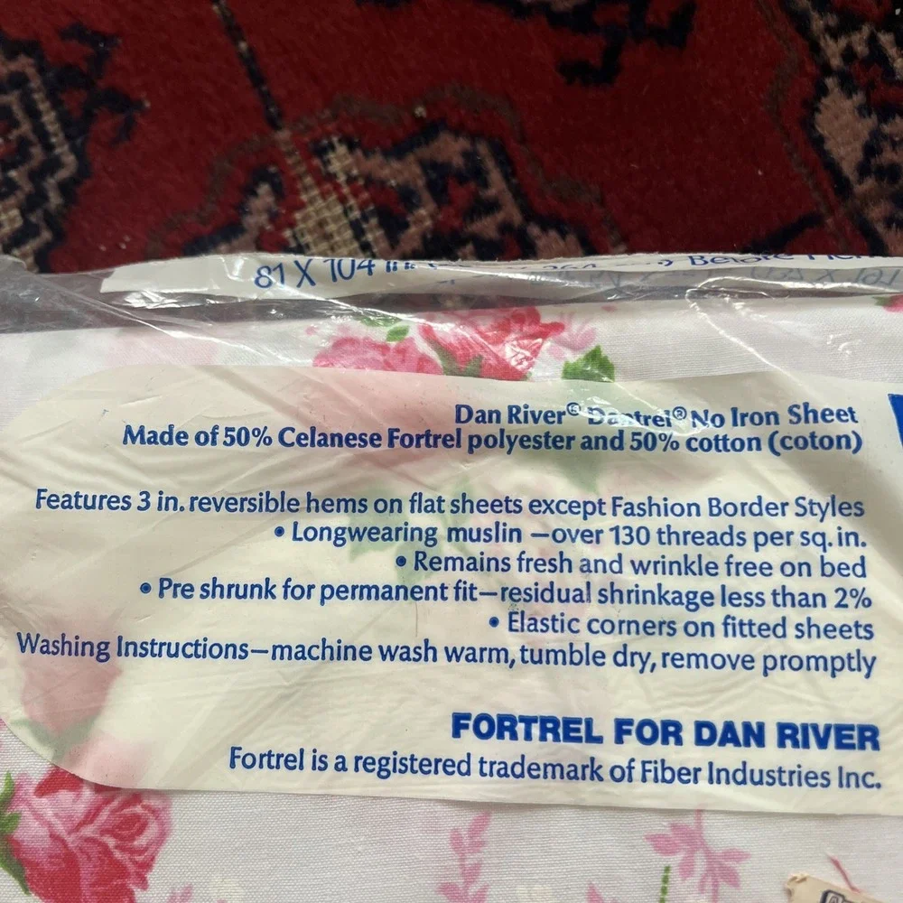 Vintage Dan River Double Flat Sheet Pink Roses NOS Sealed 81x104 No Iron USA